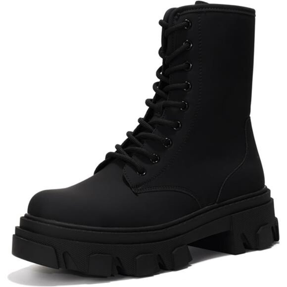 Women's Chunky Heel Combat Boots Platform Ankle Booties Lace Up Fall Winter